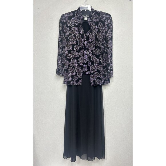 Alex Evenings Dresses & Skirts - Alex Evening 2 Pc Formal Dress Mother of Bride Groom Floral Purple Black Sz 12